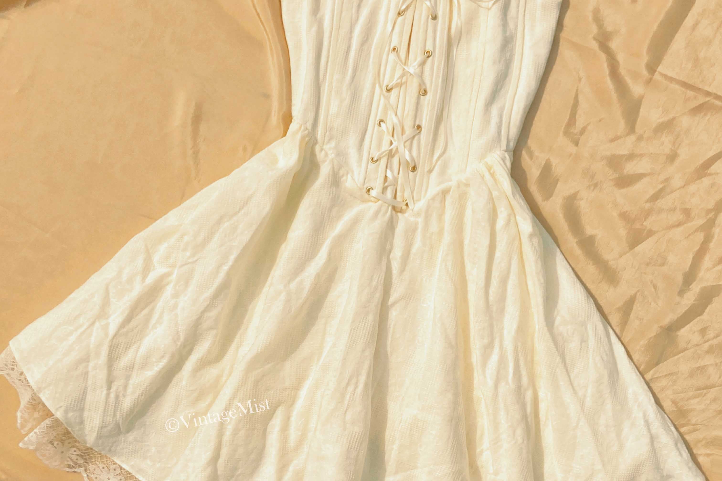 Front Lace-up Lace Trimmed Cotton Corset Mini Dress | VintageMist