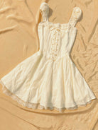 Front Lace-up Lace Trimmed Cotton Corset Mini Dress | VintageMist