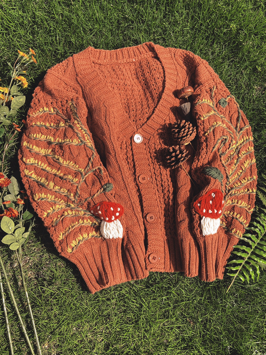 Gold Autumn Floral Embroidery Sweater Cardigan | VintageMist