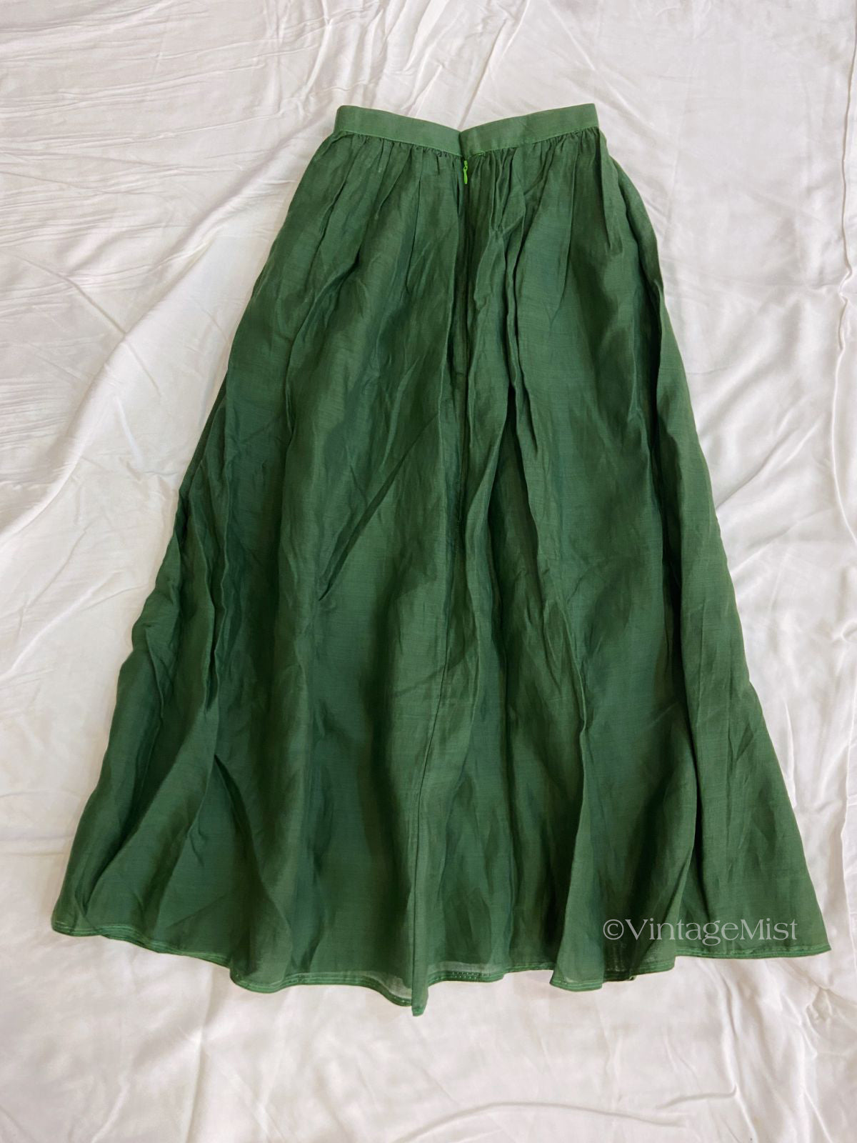 Green Linen Midi Skirt With Pockets VintageMist