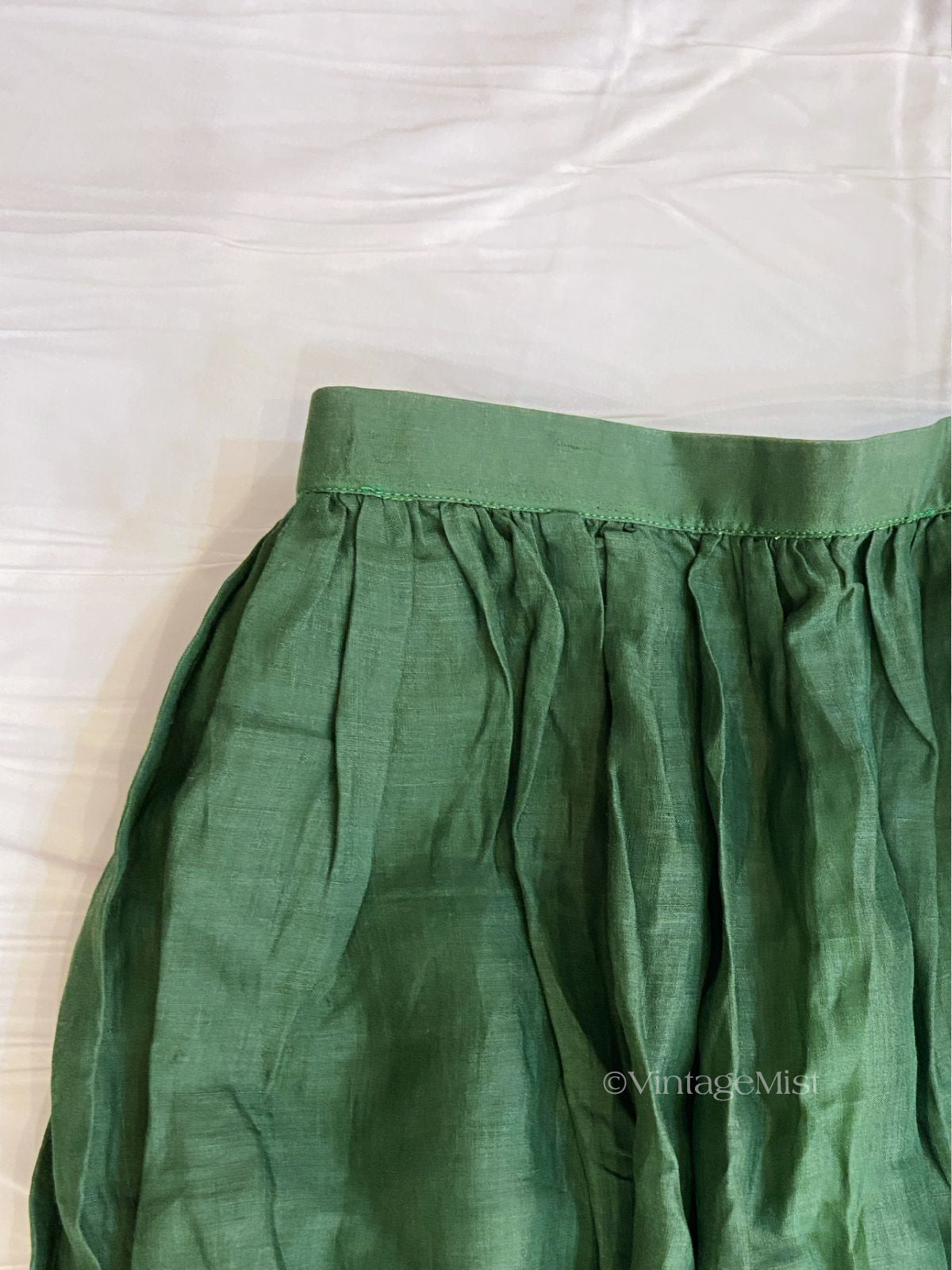 Green Linen Midi Skirt With Pockets VintageMist