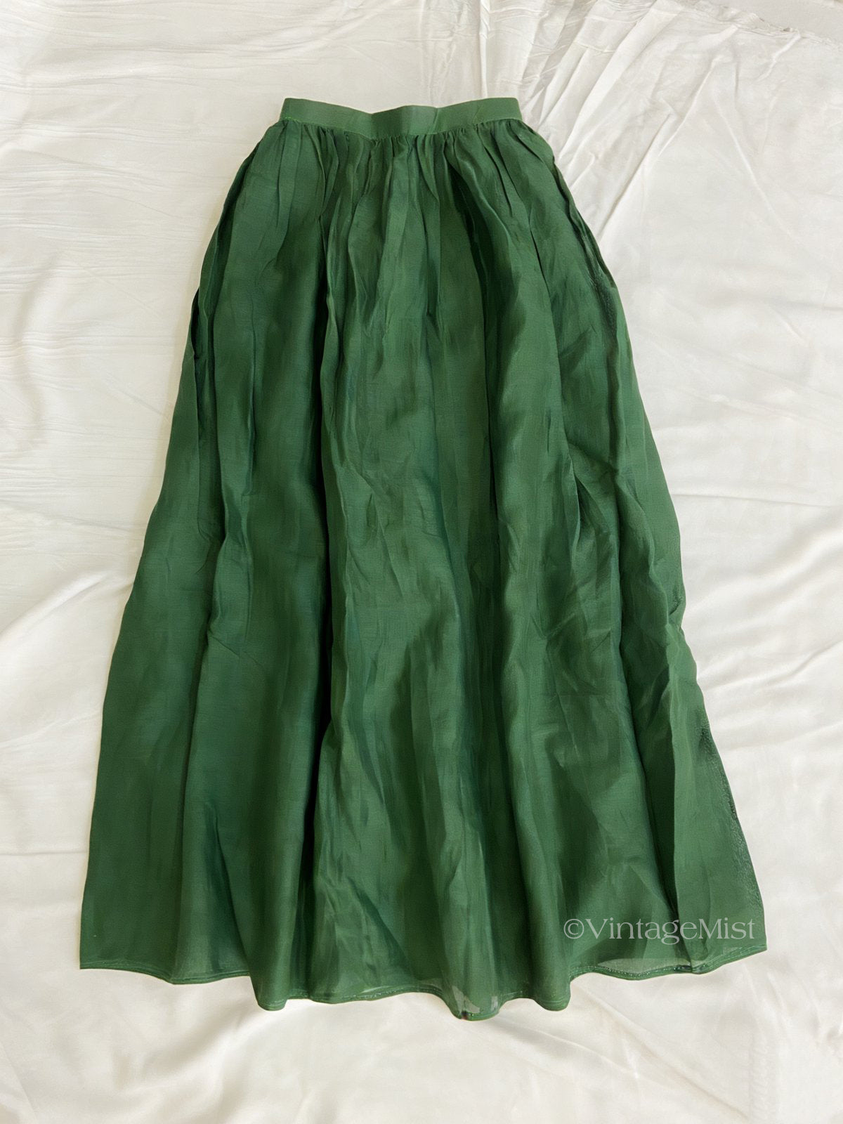 Green Linen Midi Skirt With Pockets VintageMist