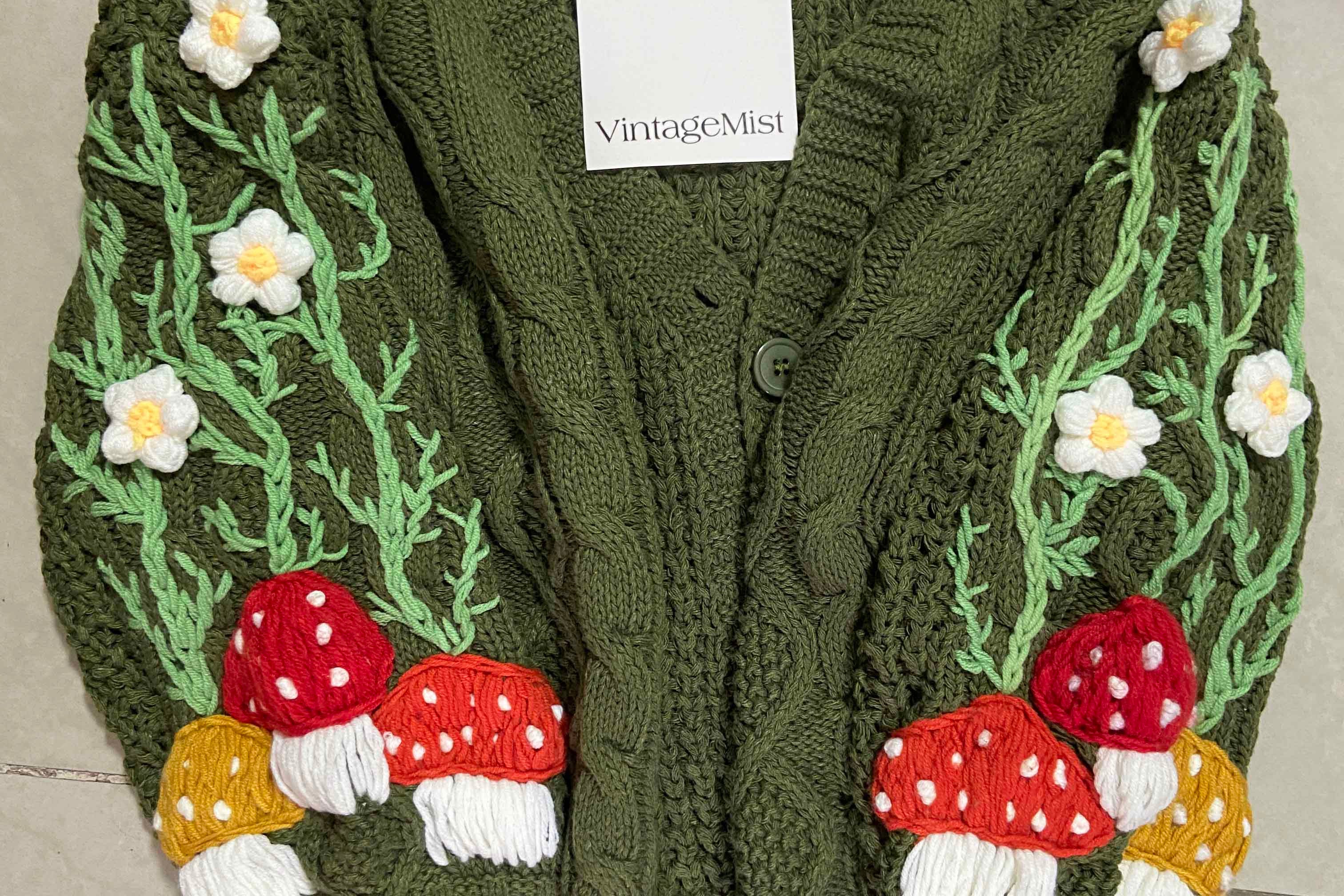 Green Roots Mushroom Flower Cardigan - Green | VintageMist