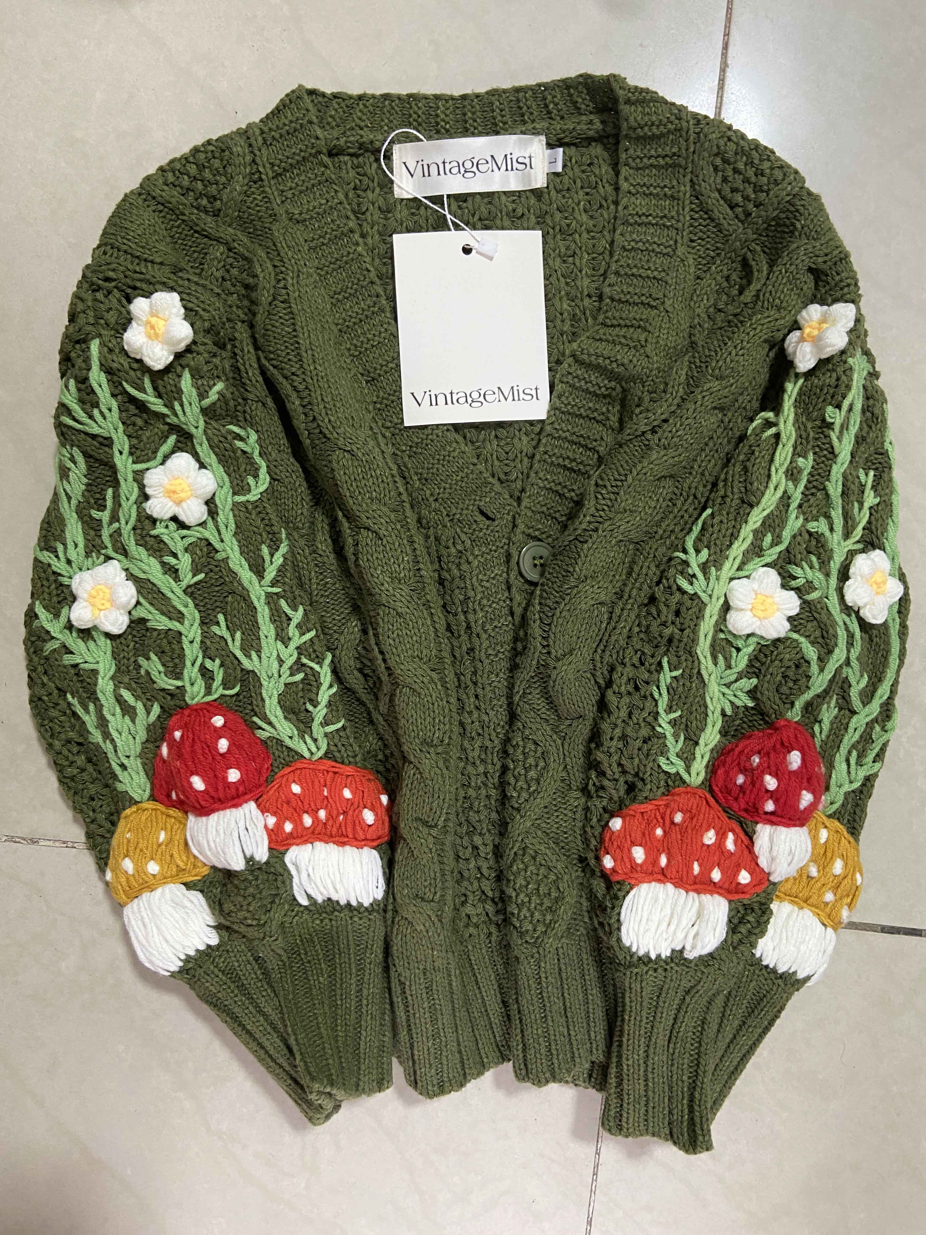 Green Roots Mushroom Flower Cardigan - Green | VintageMist