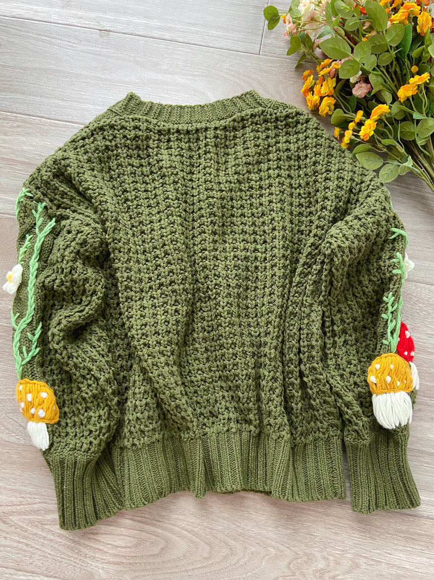 Green Roots Mushroom Flower Cardigan - Green | VintageMist