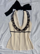 Halter Neck Top Lace Mini Skirt Outfit Set Color Block | VintageMist