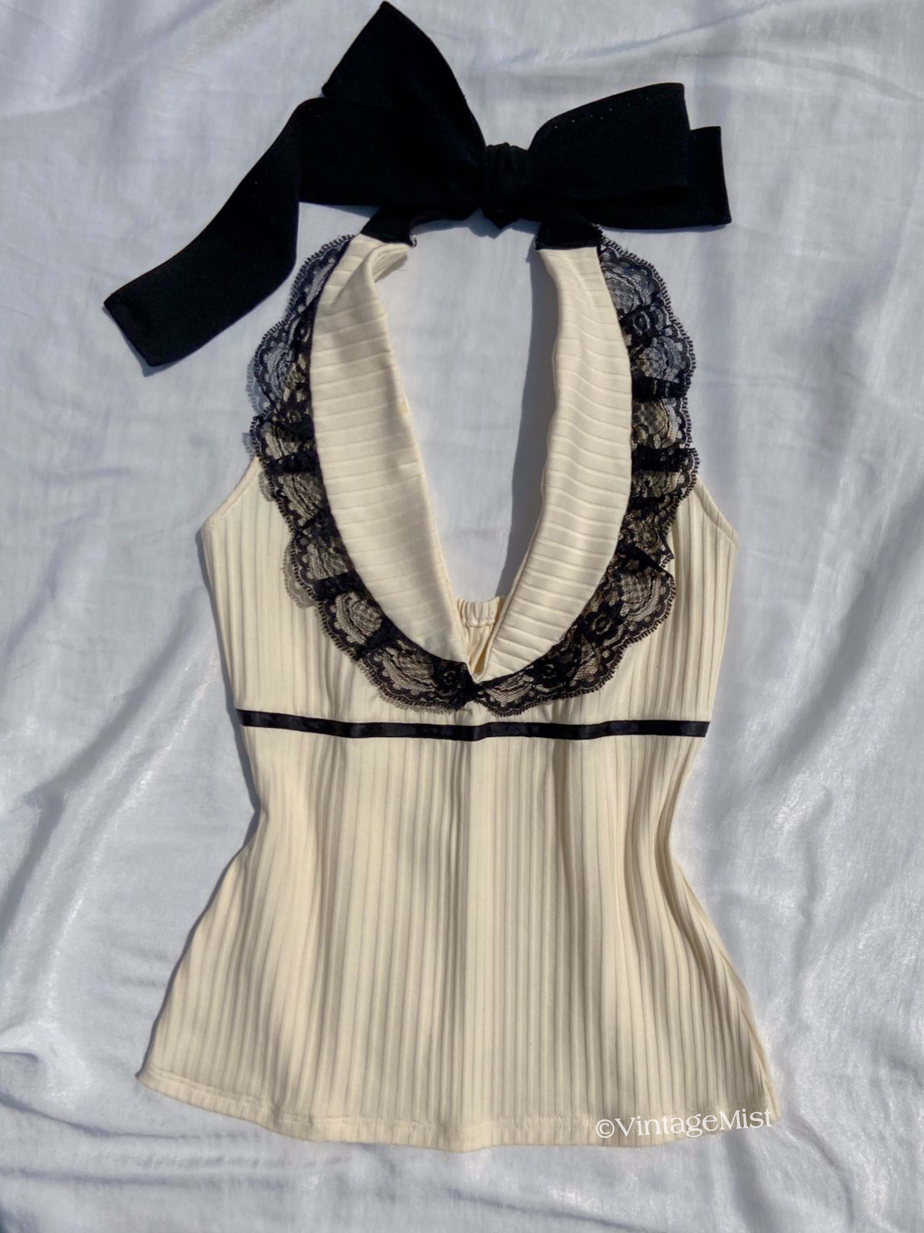Halter Neck Top Lace Mini Skirt Outfit Set Color Block | VintageMist