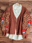 Handmade Cottagecore Mushroom Cardigan - Coffee | VintageMist_