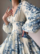 Ink Floral Print Dress - Ivory | VintageMist