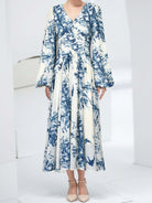 Ink Floral Print Dress - Ivory | VintageMist