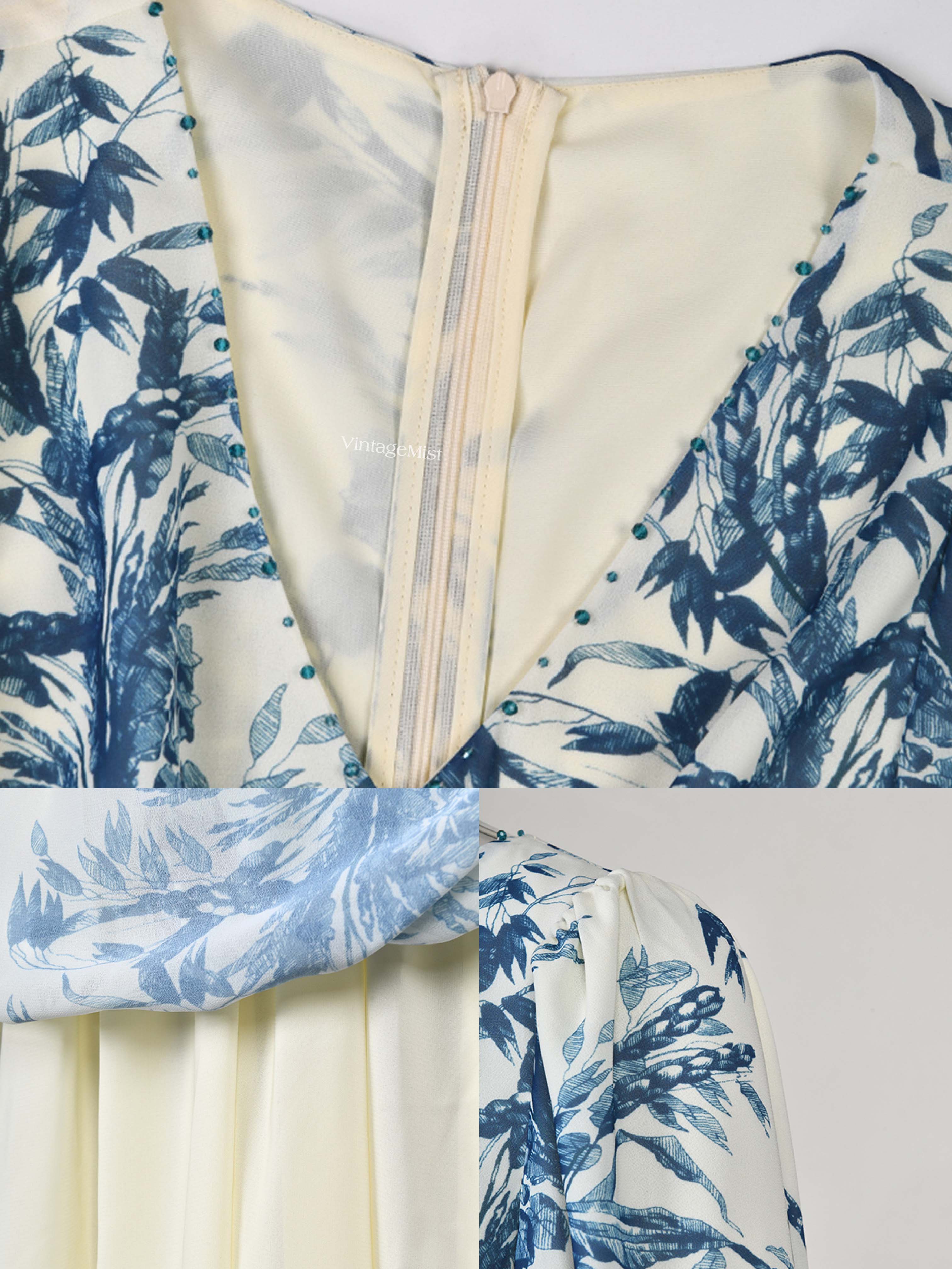 Ink Floral Print Dress - Ivory | VintageMist