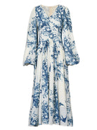 Ink Floral Print Dress - Ivory | VintageMist