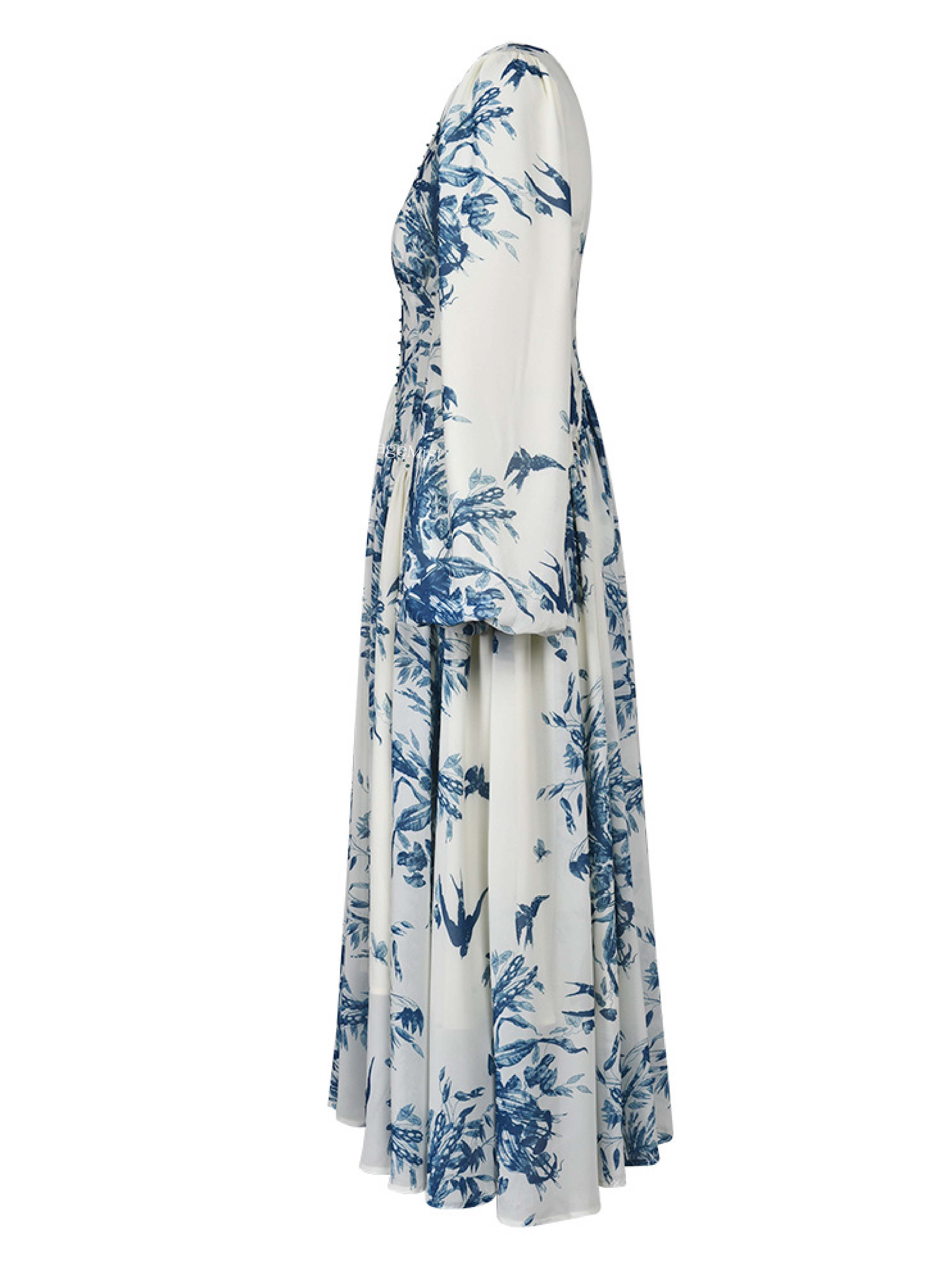 Ink Floral Print Dress - Ivory | VintageMist