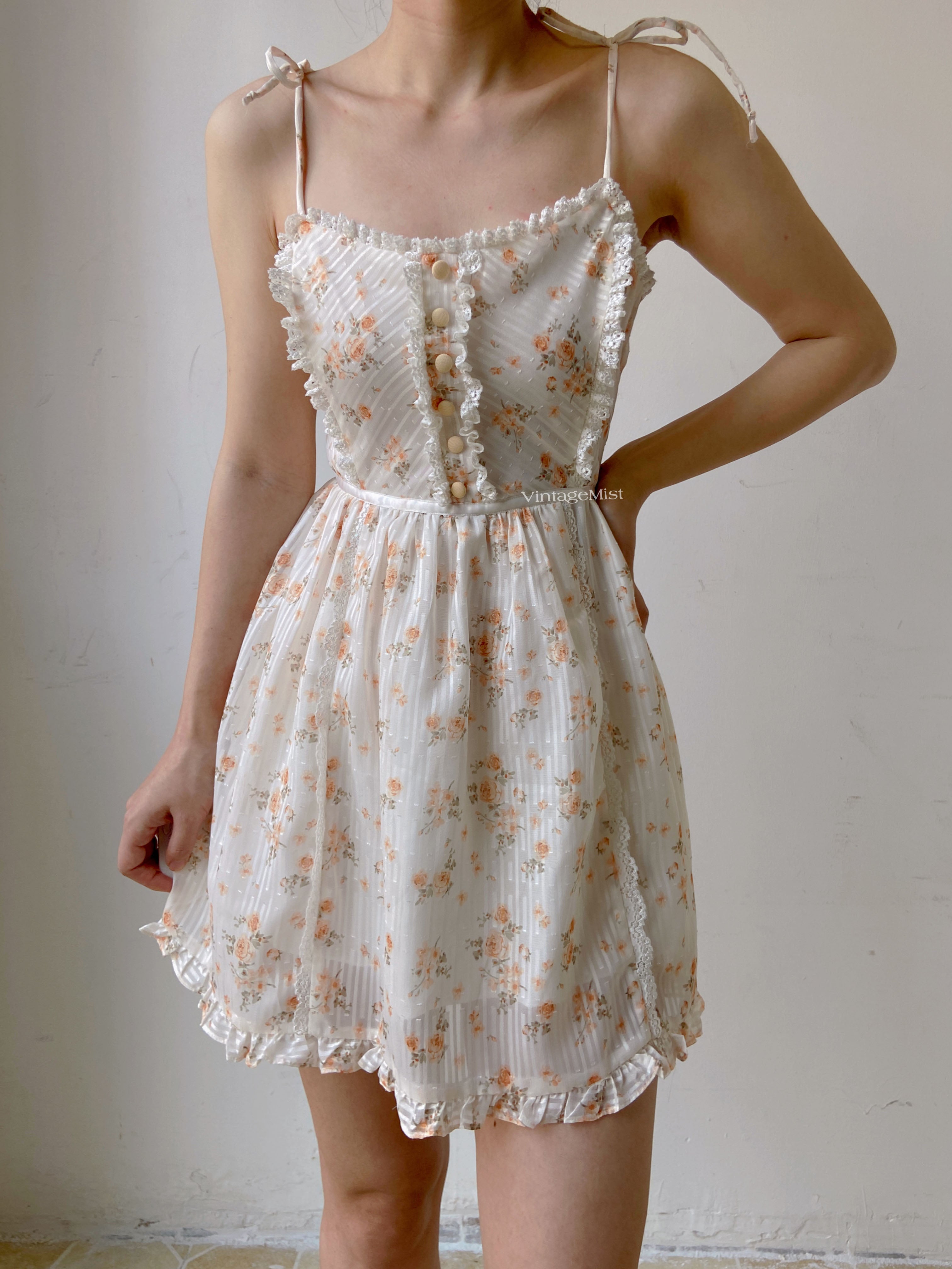 Jacquard Floral Mini Cami Dress - White | VintageMist