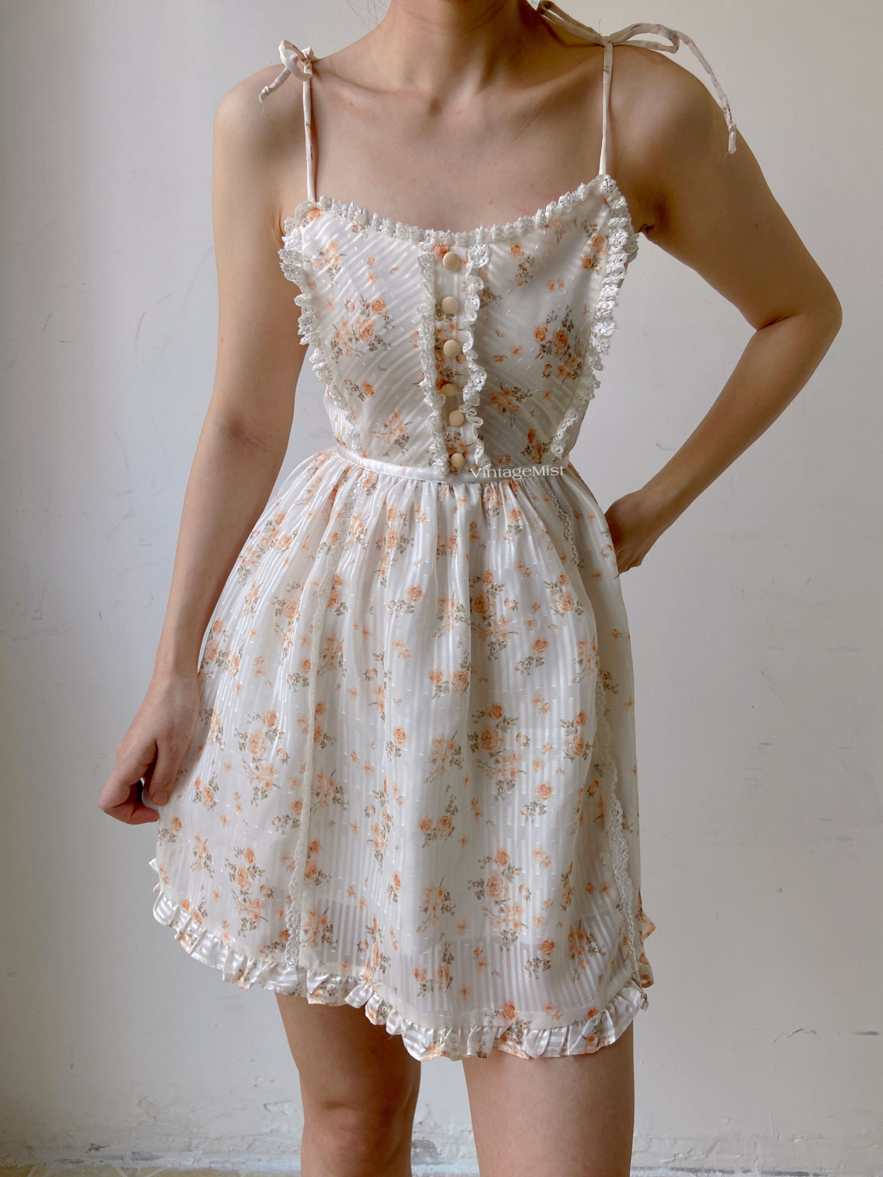 Jacquard Floral Mini Cami Dress - White | VintageMist