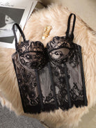 Lace Bustier Crop Cami Top - Black | Vintagemist.com