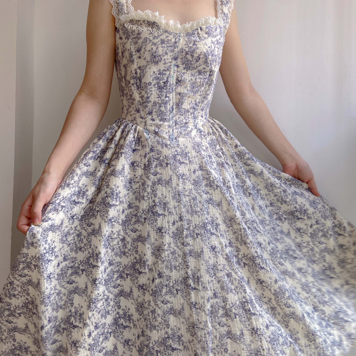 Lace Cottagecore Milkmaid Strap Corset Dress