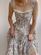 Lace Cottagecore Bustier Milkmaid Strap Corset Dress - Blue | VintageMist