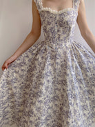 Lace Cottagecore Bustier Milkmaid Strap Corset Dress - Blue | VintageMist