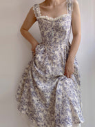 Lace Cottagecore Bustier Milkmaid Strap Corset Dress - Blue | VintageMist