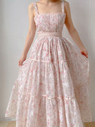 Lace Floral Halter Ruffle Dress - Pink | VintageMist