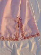 Lace Trim Princess Jewel Slip Mini Satin Dress - Pink | VintageMist