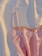 Lace Trim Princess Jewel Slip Mini Satin Dress - Pink | VintageMist