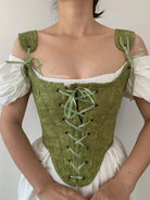 Vintage Lace Up Floral Print Strap Corset Top - Green | VintageMist