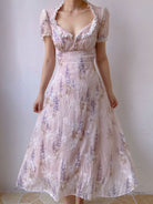 Lavender Embroidered Lace Trim Dress - Purple | VintageMist