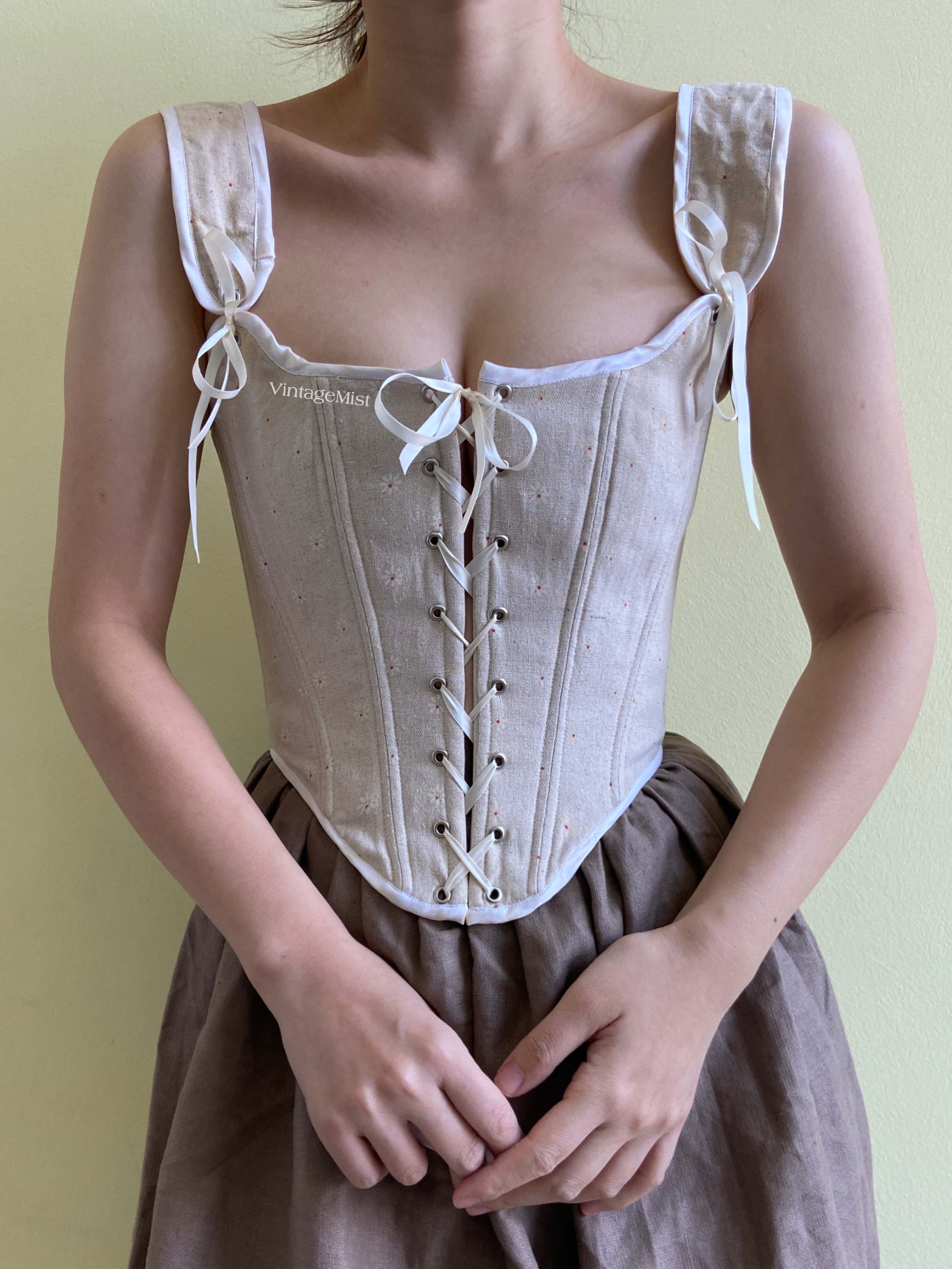 Linen Stays Lace Up Front Daisy Corset - Light Grey | VintageMist