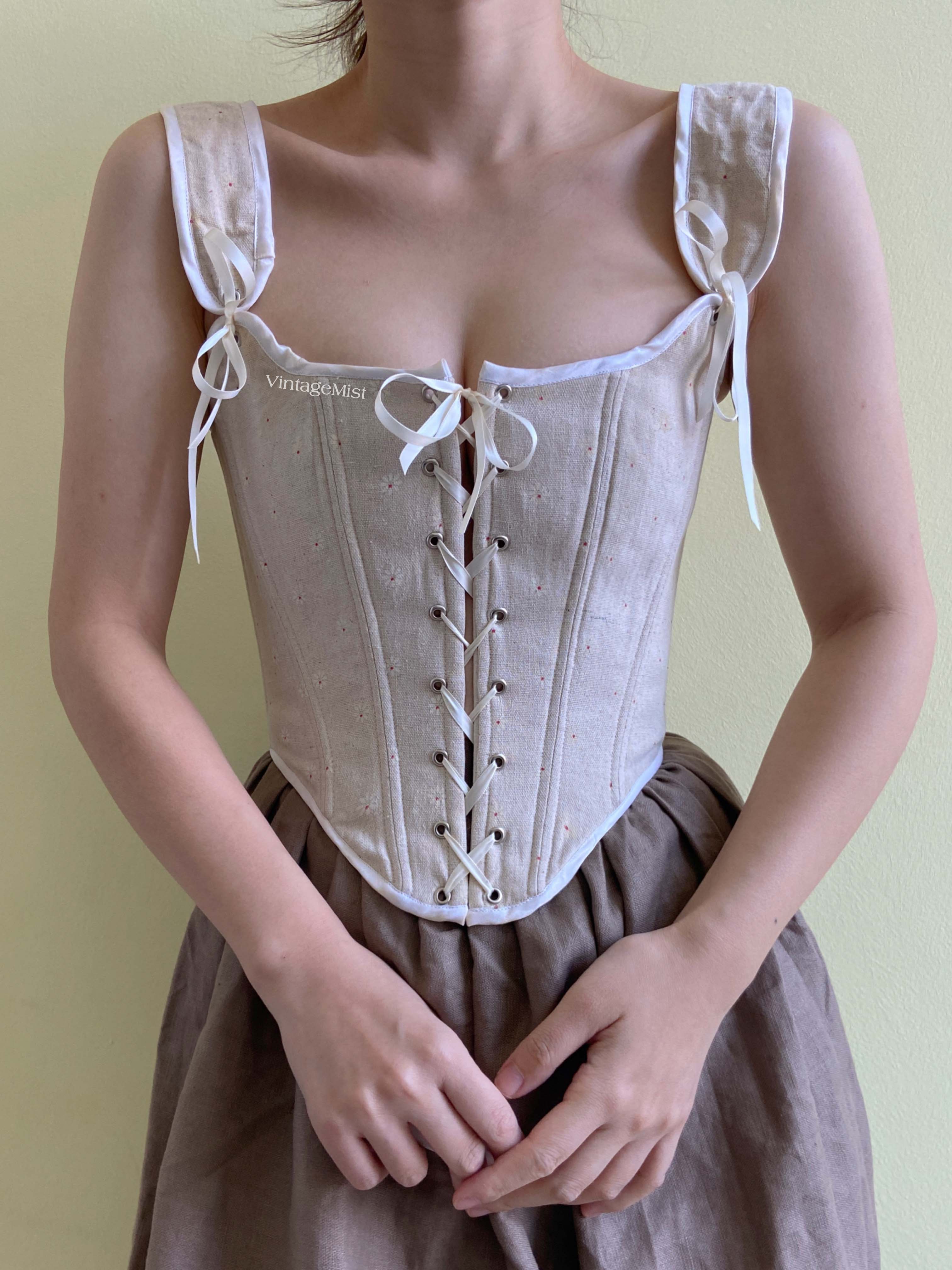 Linen Stays Lace Up Front Daisy Corset - Light Grey | VintageMist