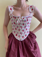 Natural Linen Stays Strawberry Corset - Pink | VintageMist
