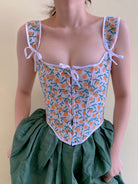 Orange Print Corset Bodice Stays - Ivory | VintageMist