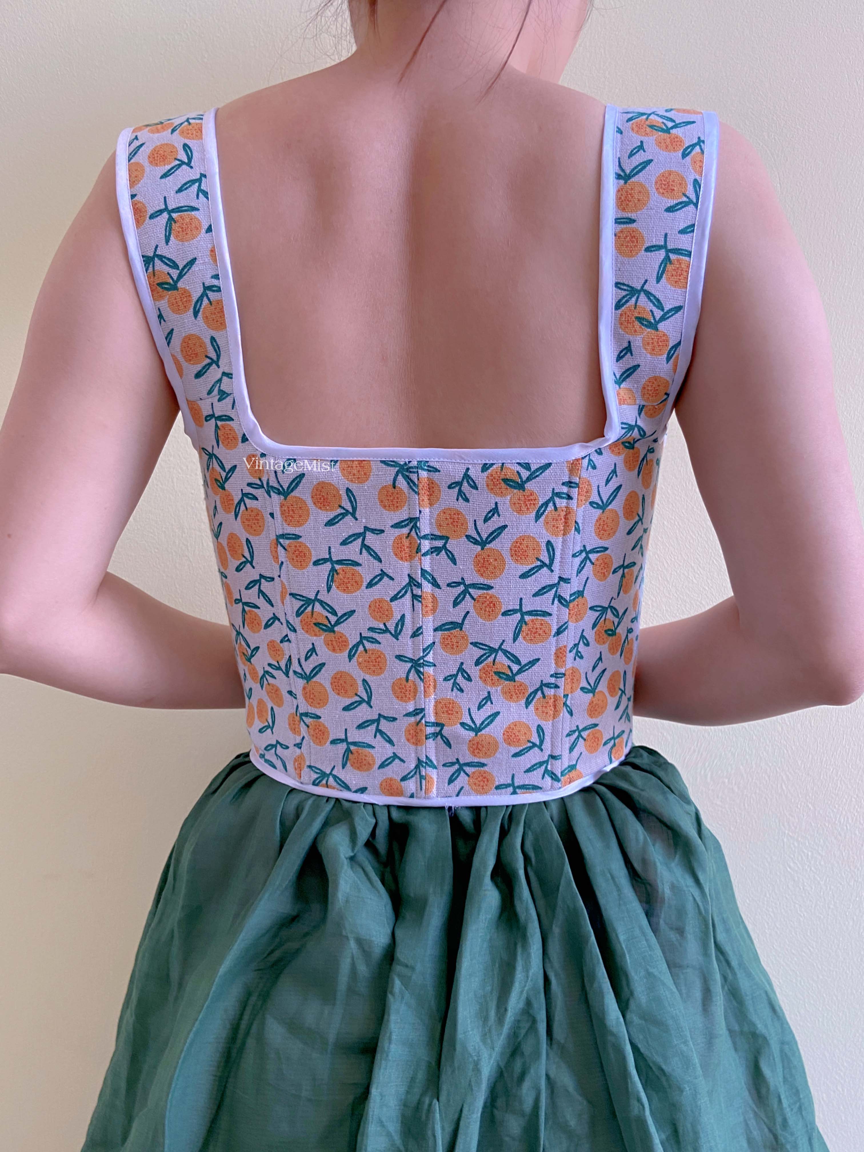 Orange Print Corset Bodice Stays - Ivory | VintageMist