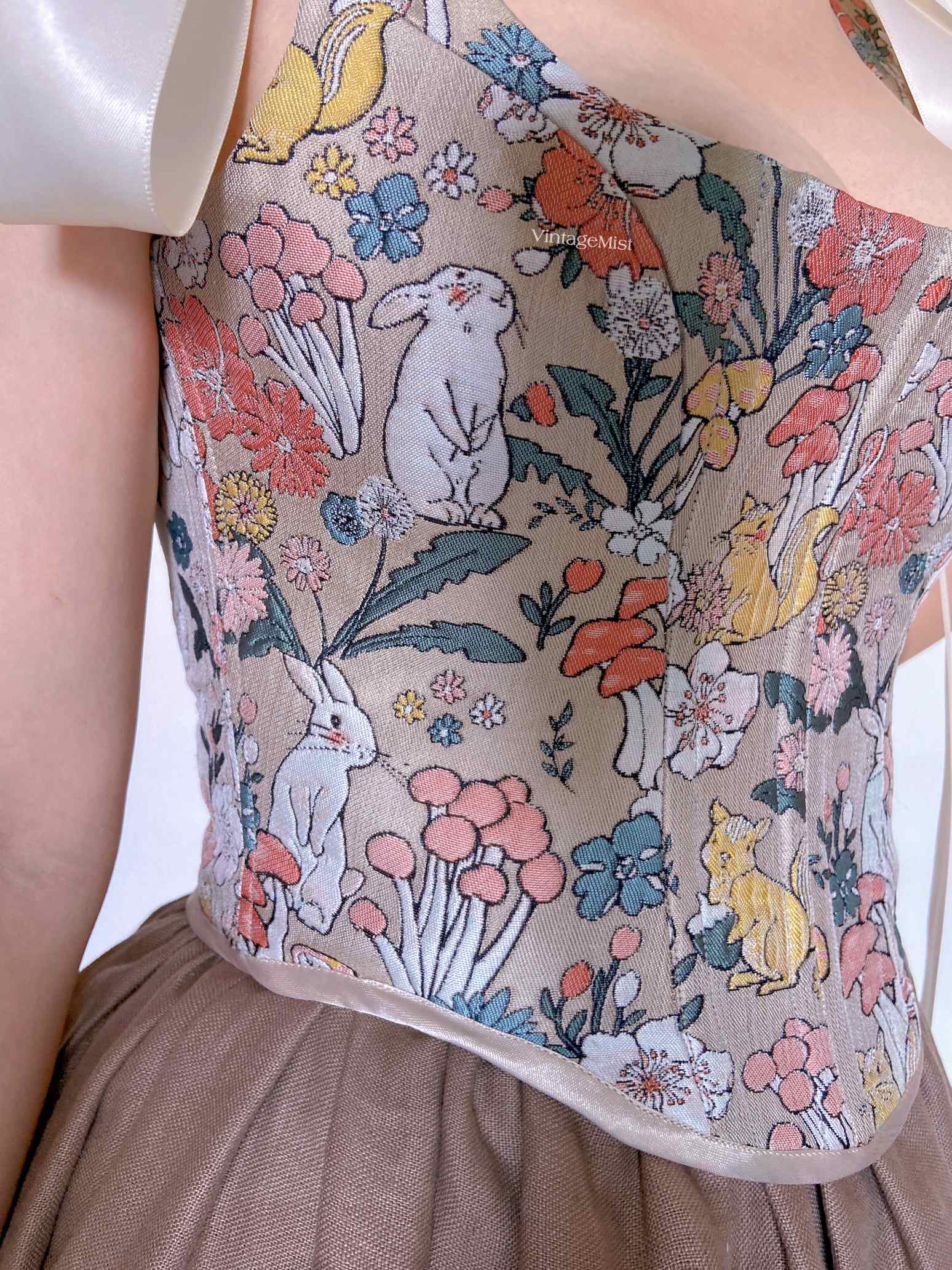 Animal Rabbit Squirrel Mushroom Floral Corset Top - Grey | VintageMist