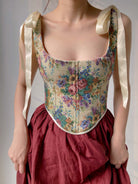 Renaissance Lace-Up Floral Tapestry Boned Corset - Brown | VintageMist