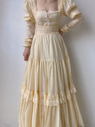 Square Neck Long Lantern Sleeve Lace Dress - Apricot | VintageMist