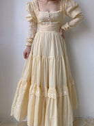 Square Neck Long Lantern Sleeve Lace Dress - Apricot | VintageMist