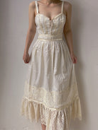 Strap Corset Dress with Lace Splicing - Ivory | VintageMist