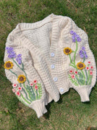 Sunflower Lavender Embroidery Cardigan - Ivory | VintageMist