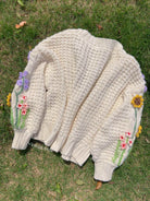 Sunflower Lavender Embroidery Cardigan - Ivory | VintageMist