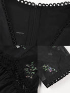 V-neck Floral Retro Puff Sleeve Dress - Black | VintageMist_