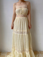 Vintage Lace Dress Lace Ruffle Gown - Light Yellow | VintageMist_