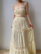Vintage Lace Dress Lace Ruffle Gown - Light Yellow | VintageMist_