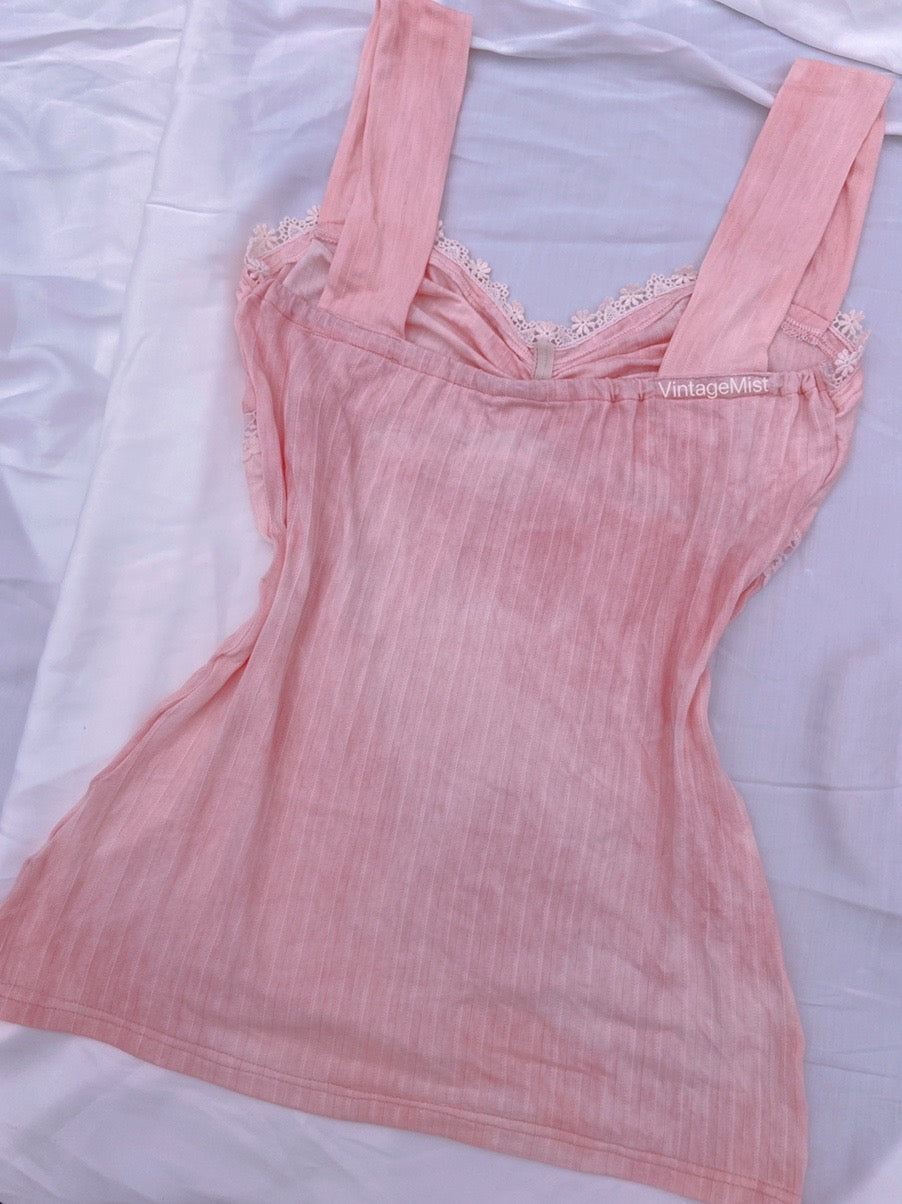 Tie Dye Lace Block Jersey Knit  Tank Top - Pink | VintageMist