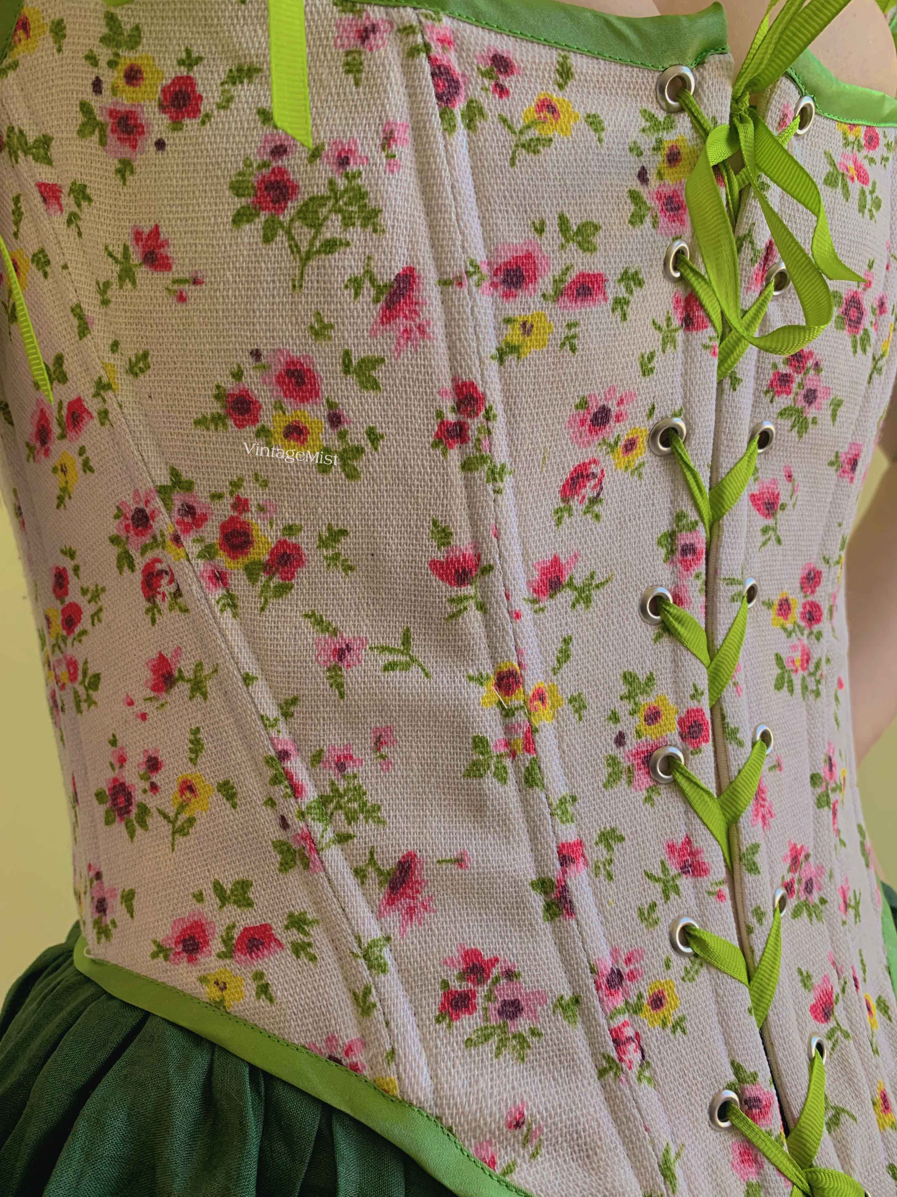 Women Retro Floral Cottagecore Strappy Corset - Ivory | VintageMist