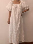 Women's Puff Sleeve Simple Dress - White | VintageMist