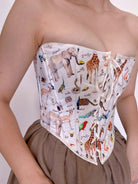Animal Pattern Off-The-Shoulder Tapestry Corset - White | VintageMist