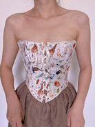 Animal Pattern Off-The-Shoulder Tapestry Corset - White | VintageMist