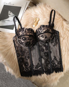Lace Bustier Crop Cami Top - Black | Vintagemist.com